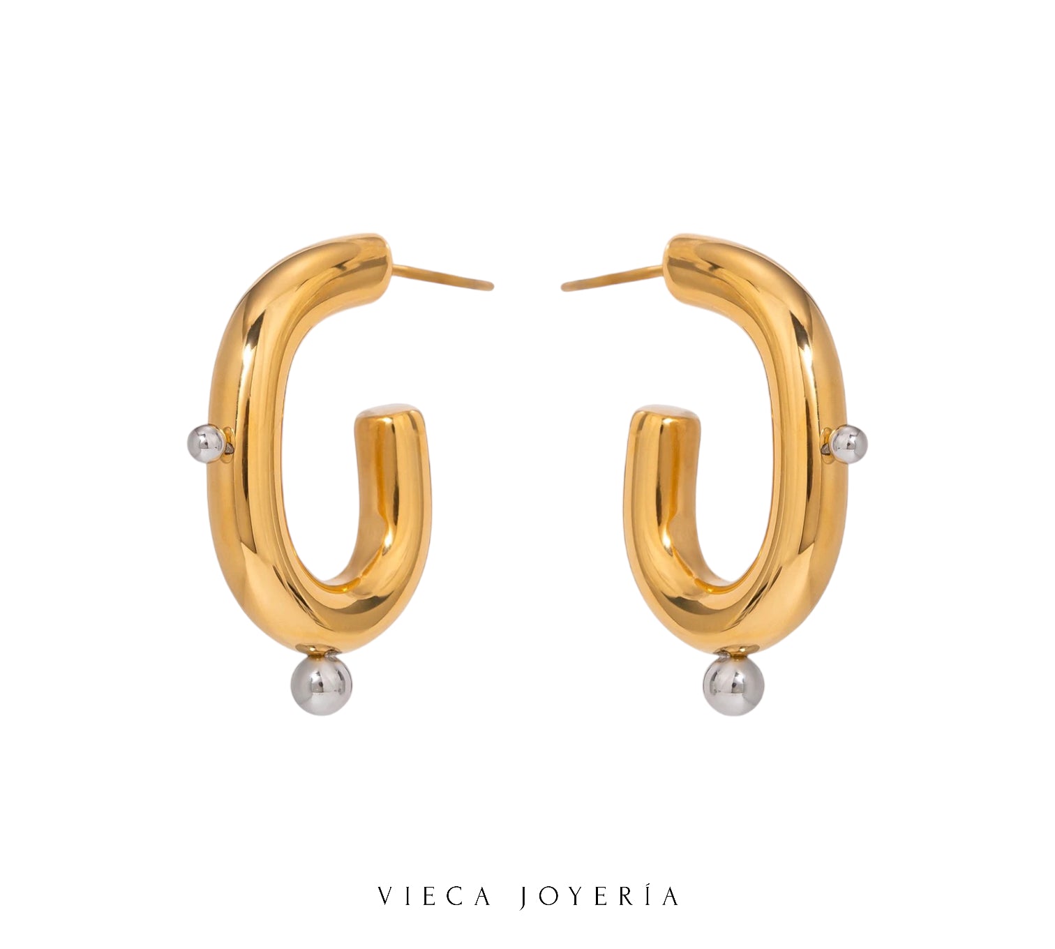 Arracadas dorado con plateado disponibles para comprar en linea vieca joyeria