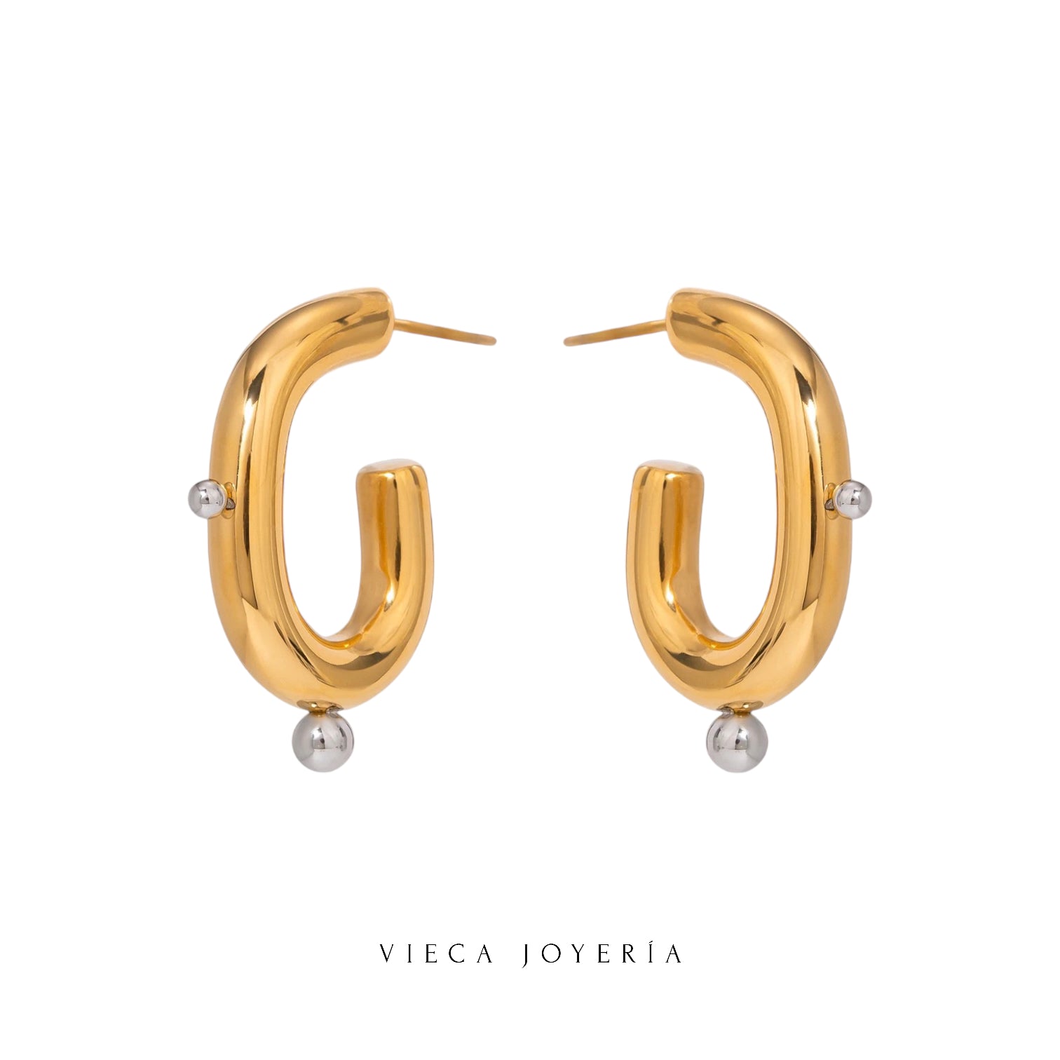 Arracadas dorado con plateado disponibles para comprar en linea vieca joyeria